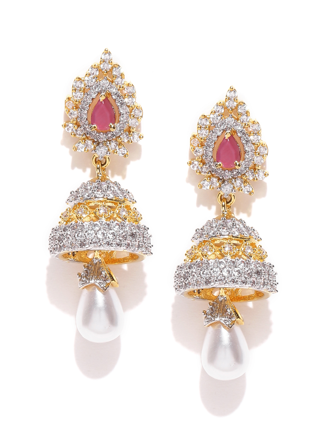 YouBella Silver-Toned  Gold-Toned Dome Shaped Jhumkas
